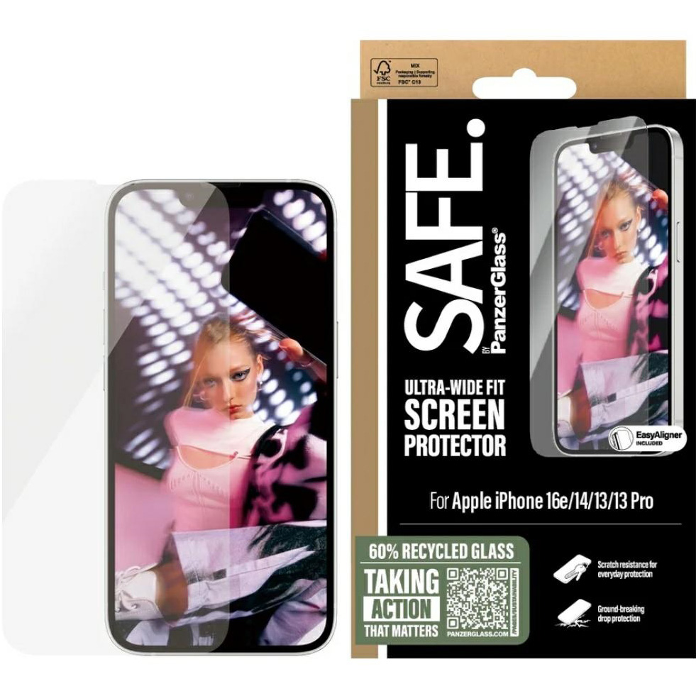Szkło hartowane + aplikator Safe by PanzerGlass Ultra-Wide Fit + Easy Aligner do Apple iPhone 16e / 14 / 13 Pro / 13